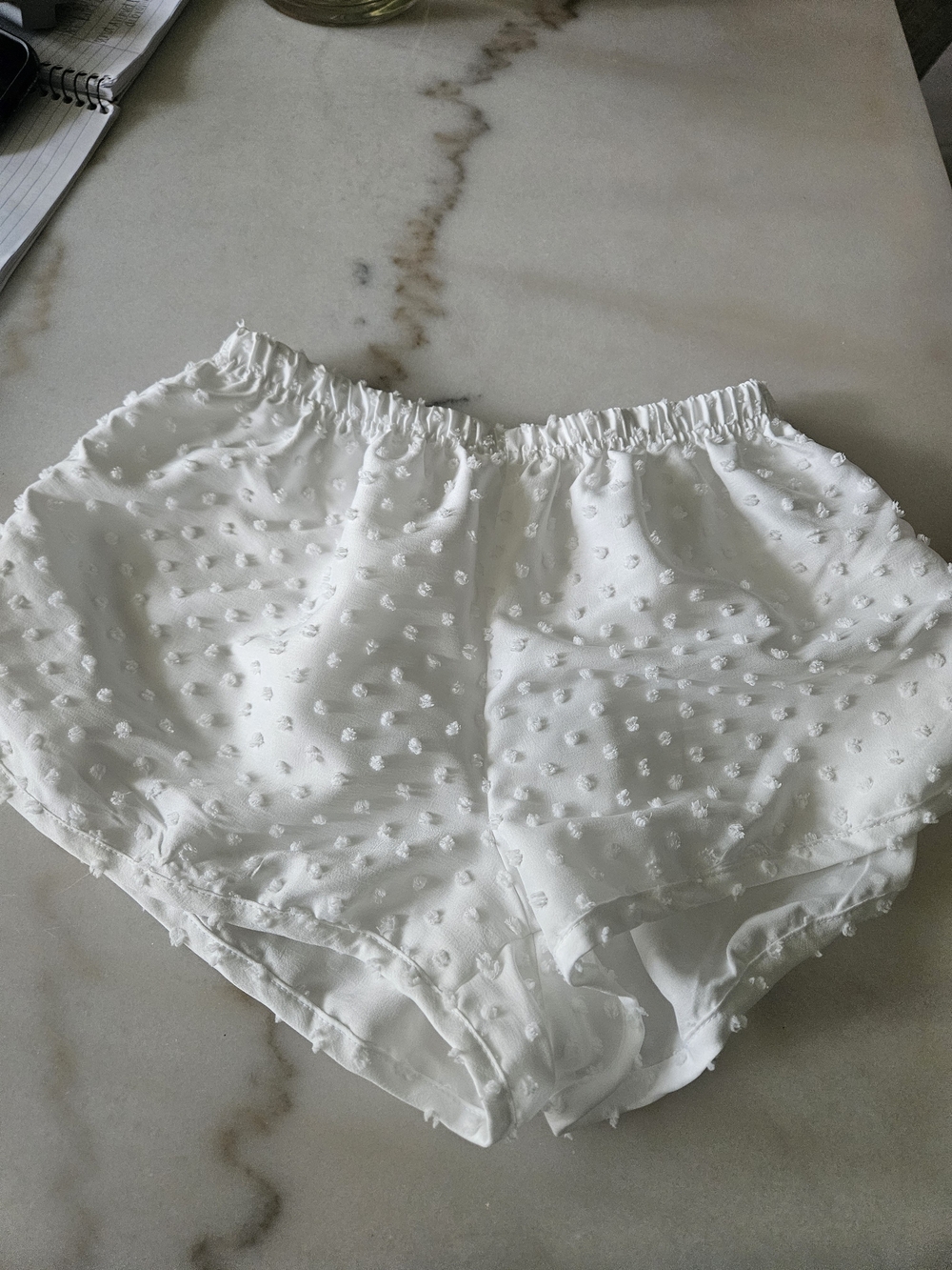 White Textured Swiss Dot Women's Shorts